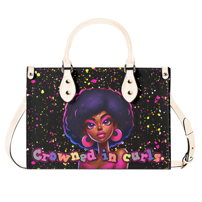 CROWNED IN CURLS • THE LEATHER TOTE